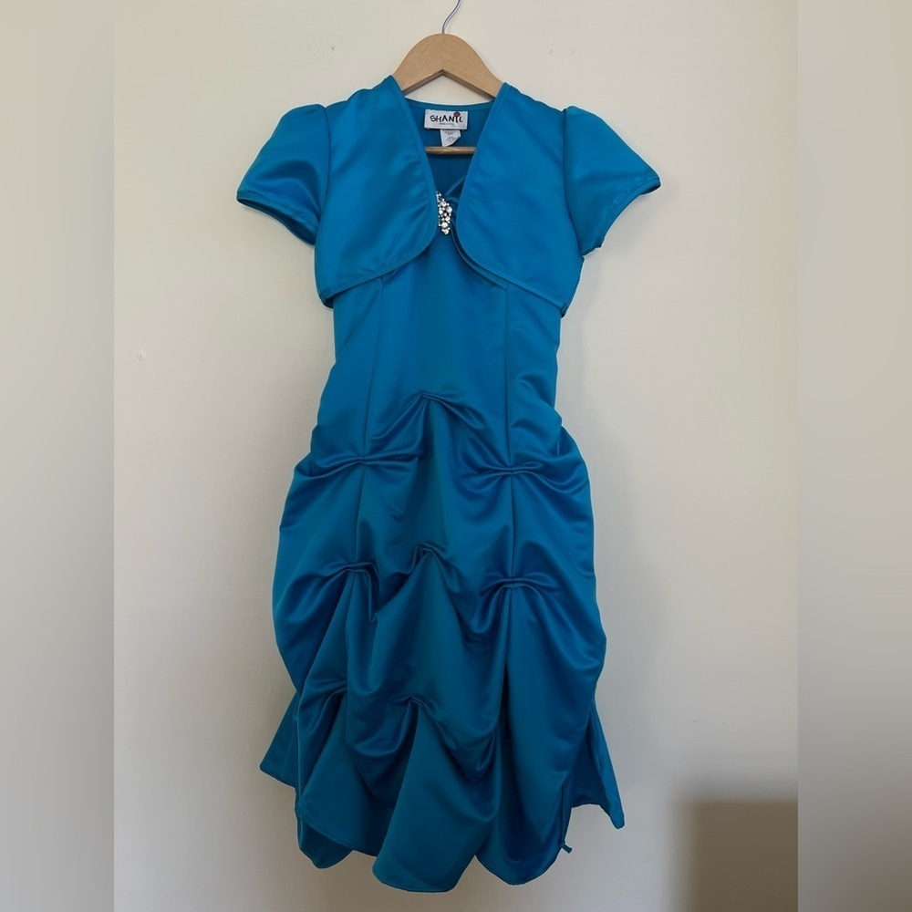 Kids Girls Blue Cocktail Dress Size 10 Satin Embellished‎ Made USA Gown Ocassion